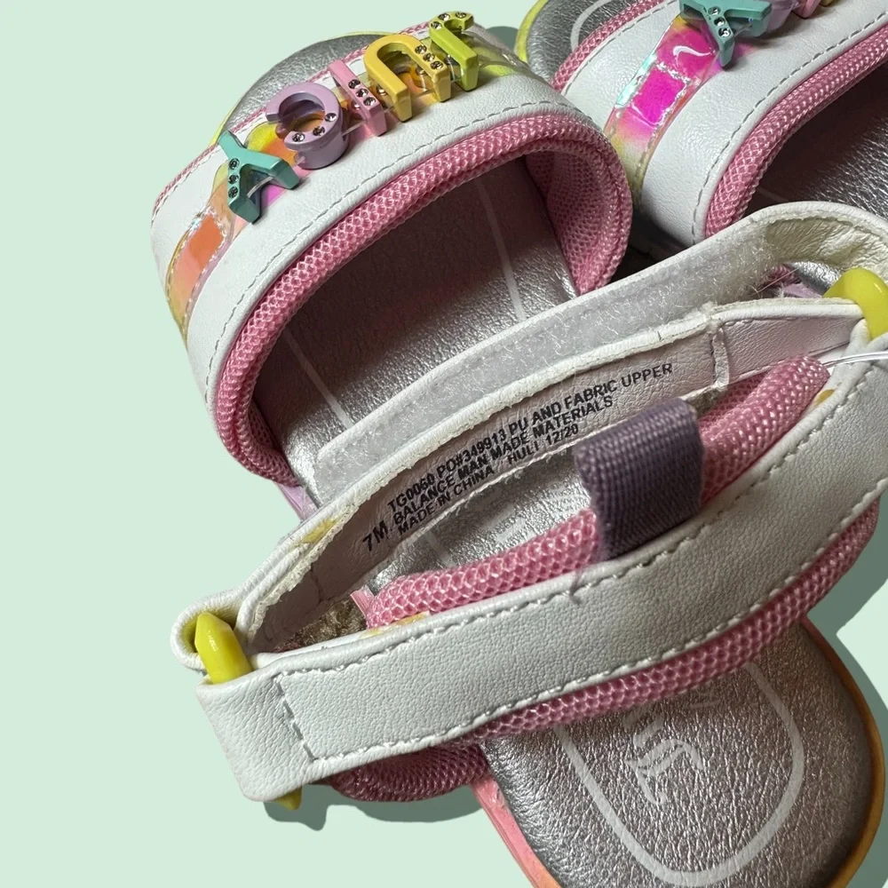 Baby Girl Colorful White Silver Juicy Couture Velcro Strap Sandals Size 7